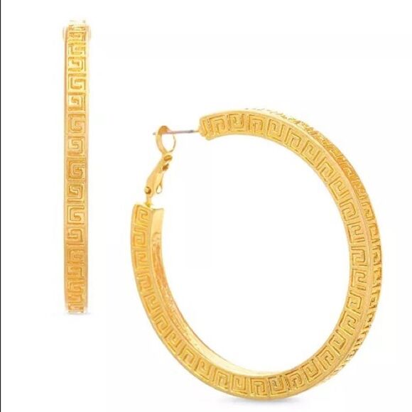 Steve Madden Gold-Tone Medium Patterned Square Hoop Earrings NWT - Picture 1 of 3